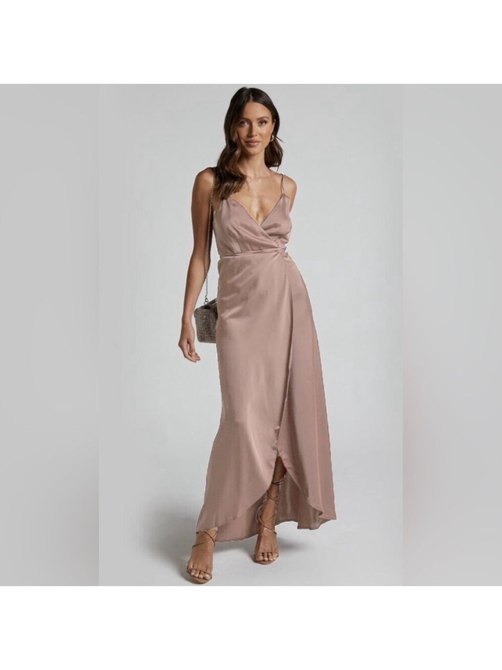 Showpo Veronica Asymmetric Satin Wrap Slip Dress Large